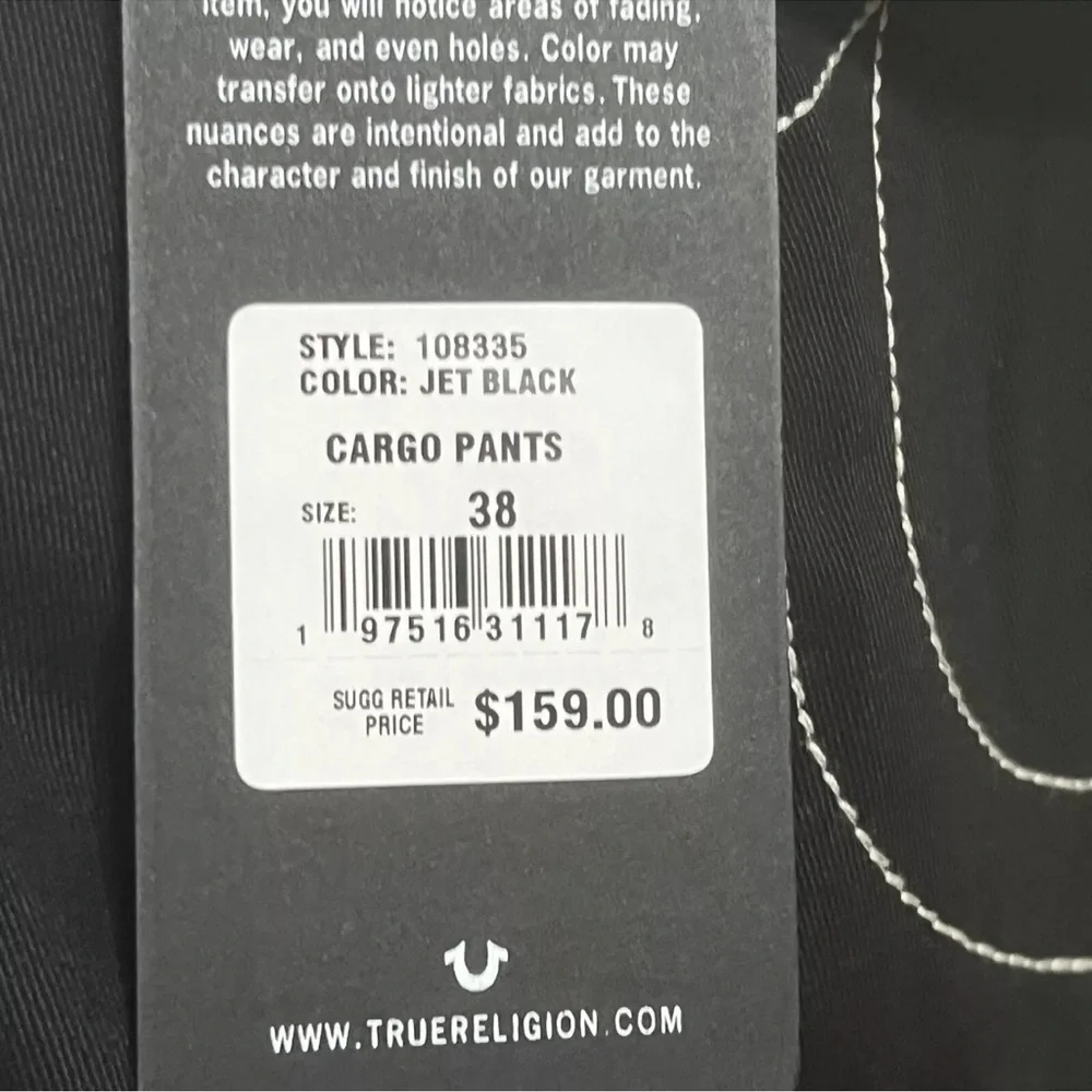 True Religion Cargo Pants Jet Black Big Stitch‎